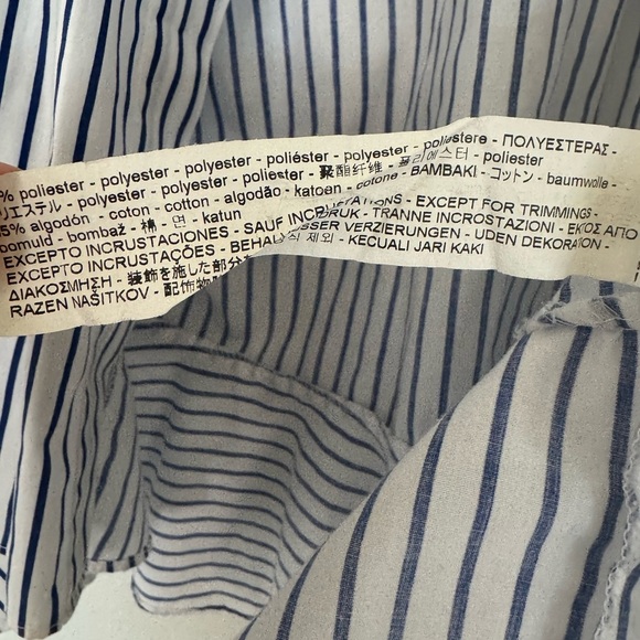 ZARA Blue & White Button-Down Shirt w/ Peplum Back & Pearl Sleeve Accents – S - Picture 8 of 17